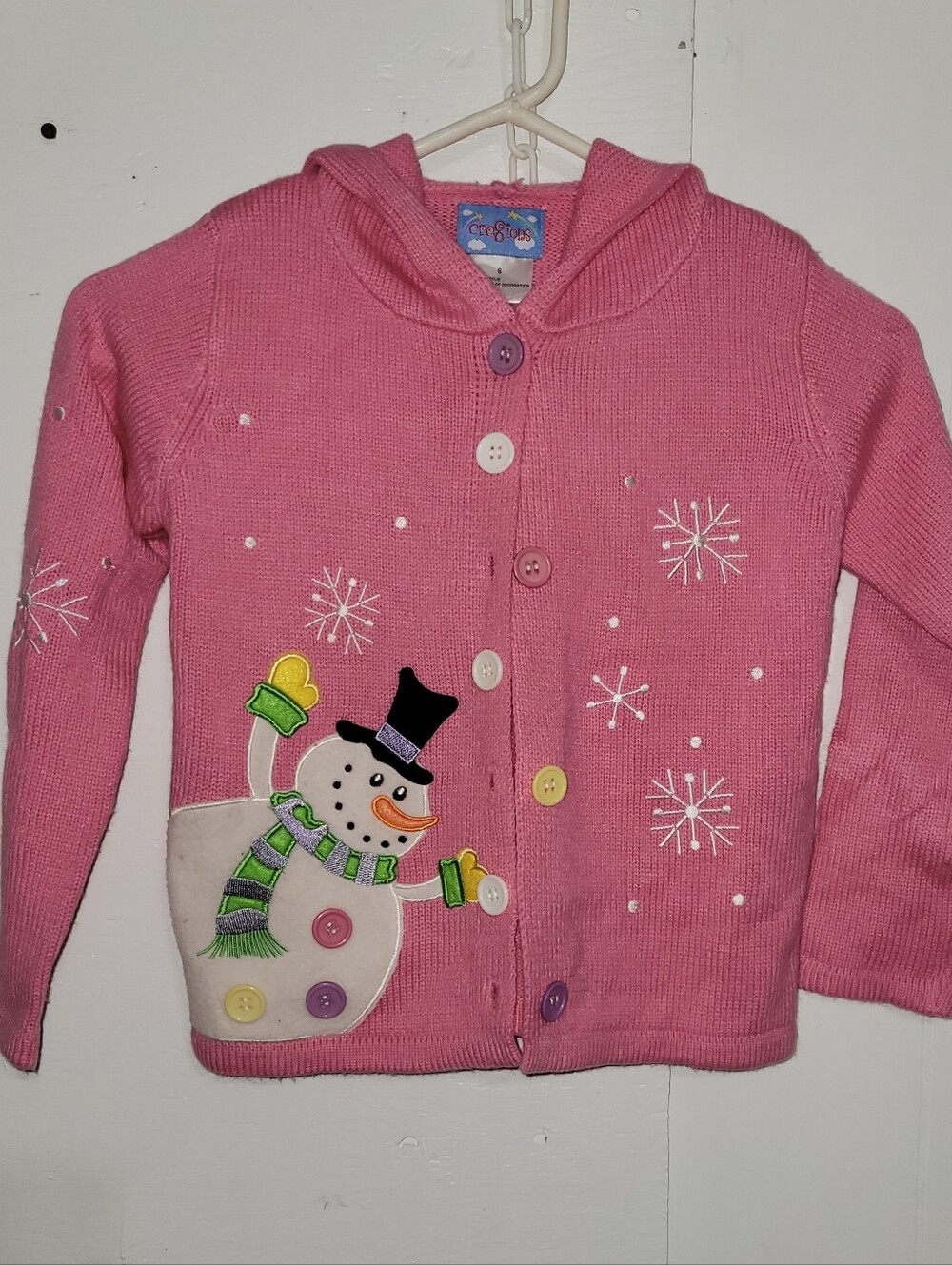 Cre8ions Toddler Girls Pink Knit Snowman Holiday Cardigan AA66